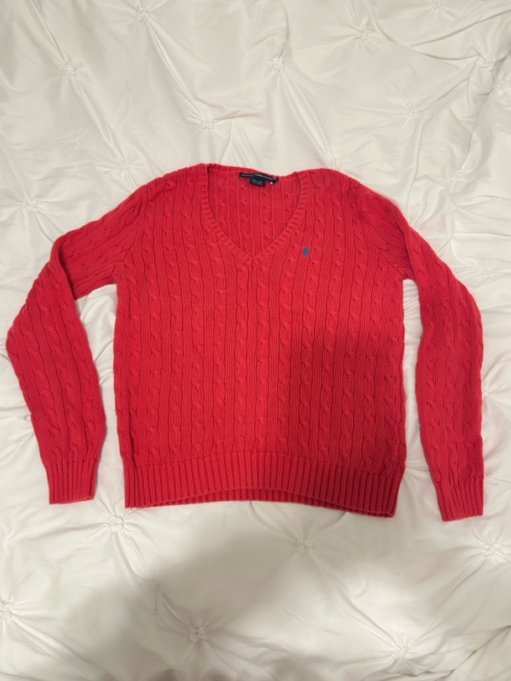 Ralph Lauren Sport Red Cable knit 100% Cotton Sweater Size Medium 90s y2k vtg